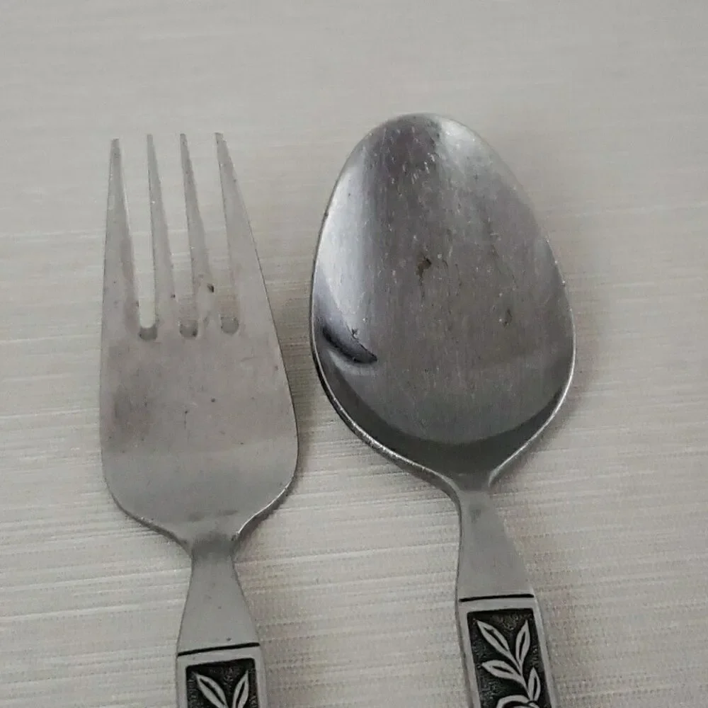 Interpur Stainless Mexicali Rose Dinner Fork & Spoon Black Textured Handle Japan